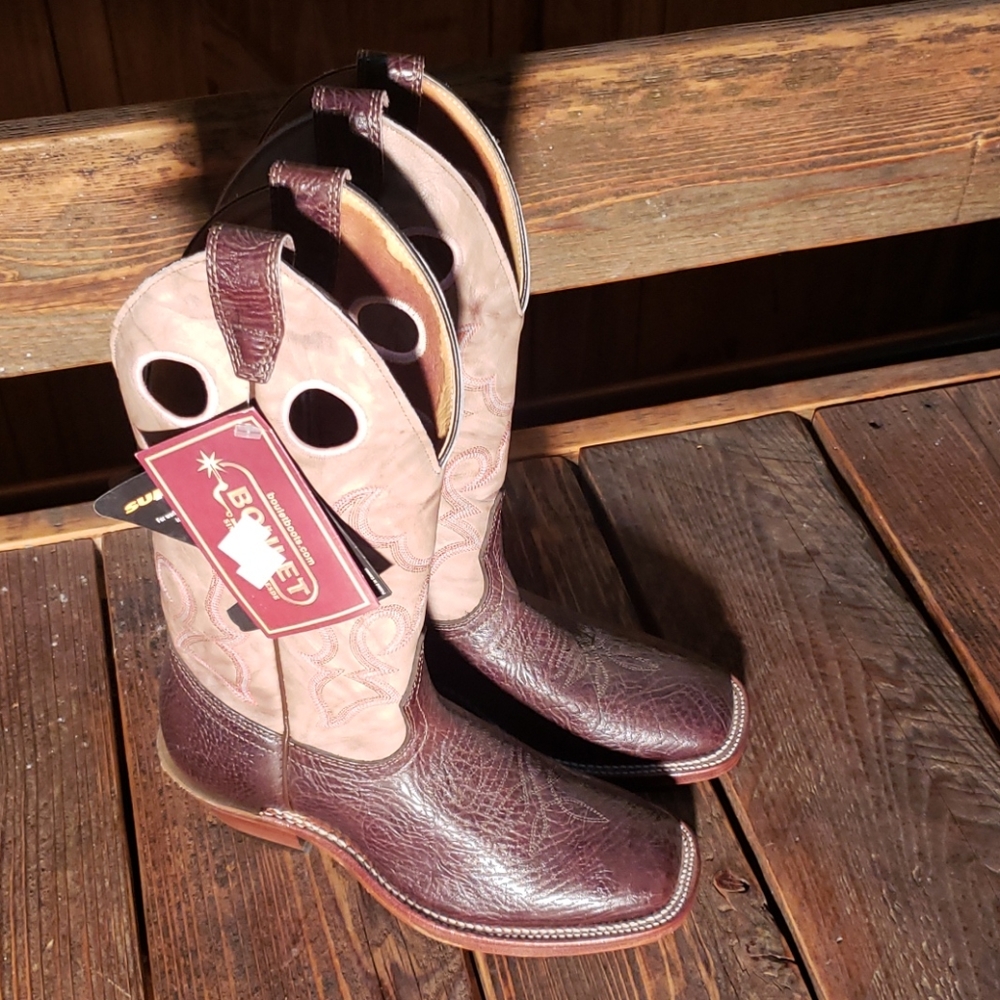 Bootet Women's Two-Tone Brown & Beige Leather Western Heeled Boots